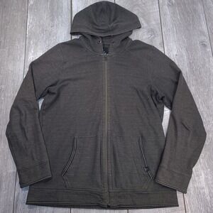 Prana Hoodie Mens Medium Brown Full Zip Waffle Knit Striped Lining L/S Jacket